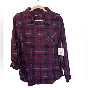 ⭐️ NWT- O'Neill Wine coloured Plaid Logan button-down Shirt- size medium